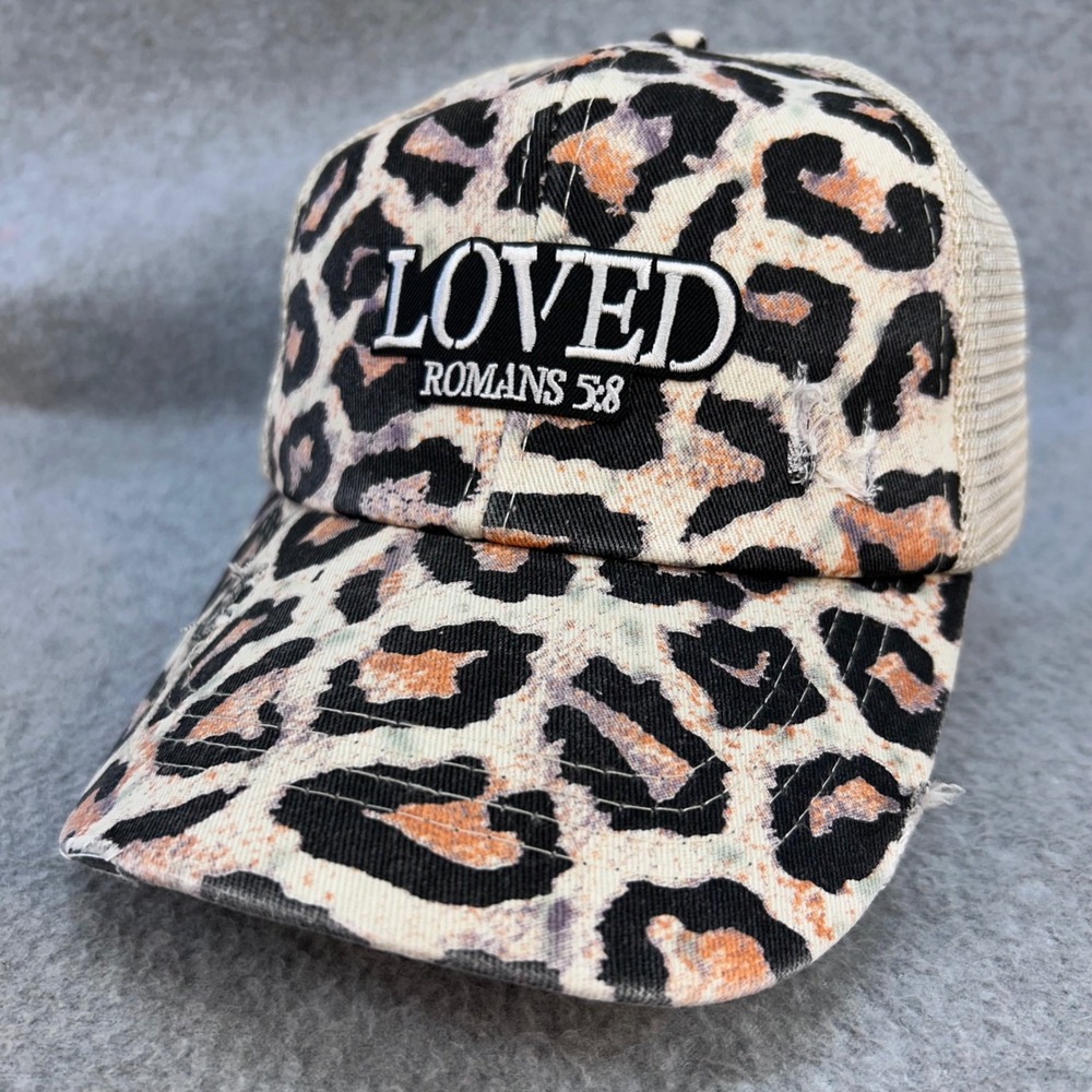 LOVED Romans 5:8 Womens Leopard Print Unbranded Trucker Hat Ponytail Cap OSFM